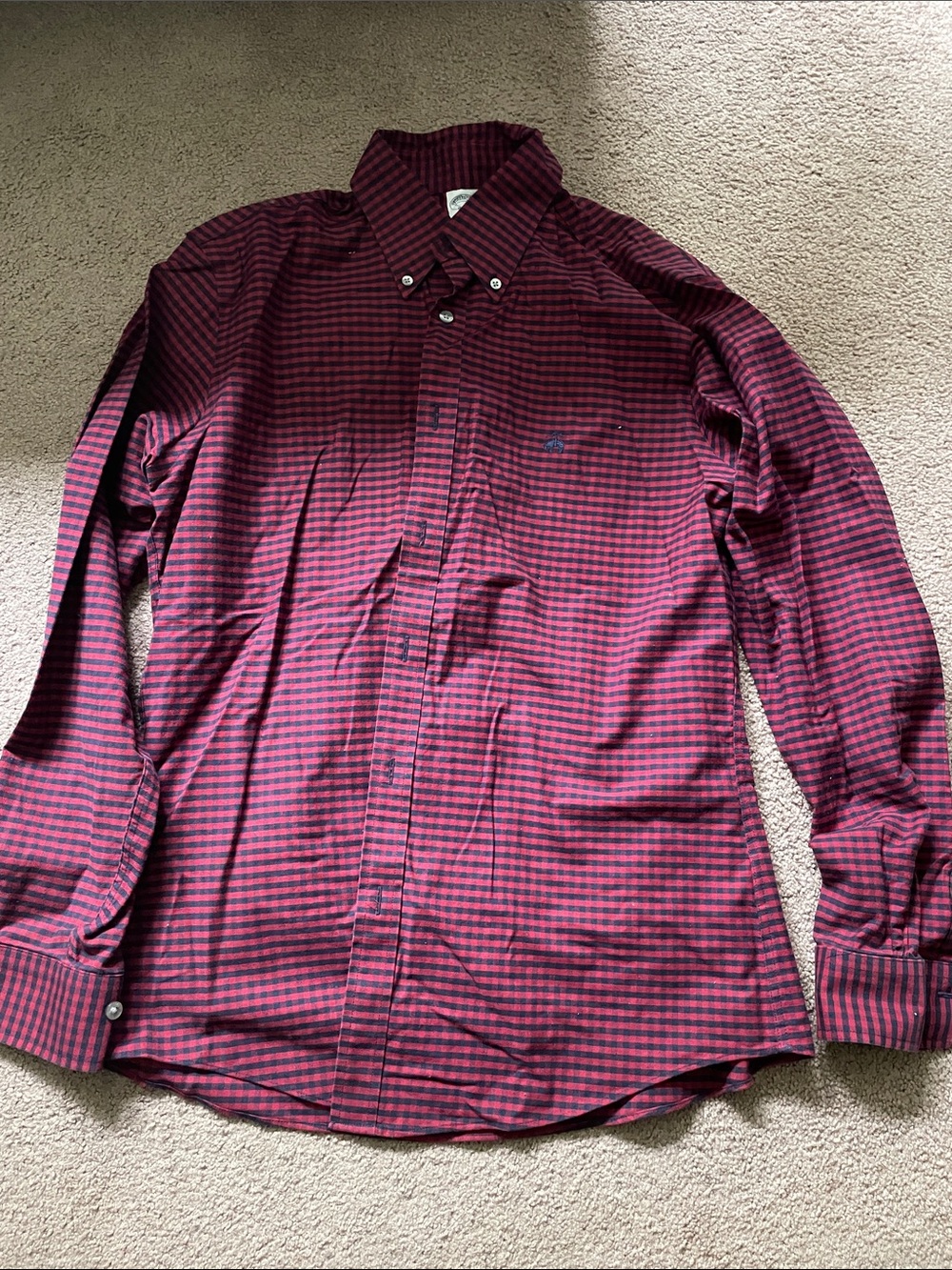 Brooks Brothers Men's Red and Navy Check Button-Down Shirt